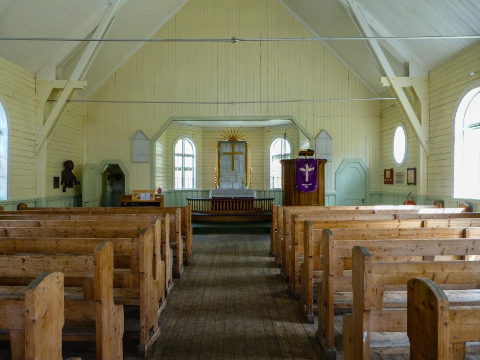 Das Innere der Walfänger Kirche in Grytviken in Südgeorgien (Foto: Katja Riedel)