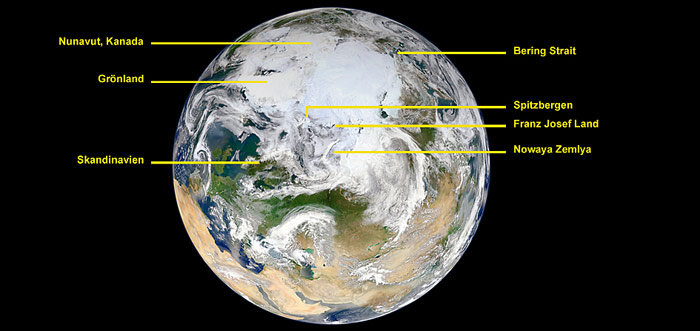 Nordpol Blue Marble - Bildlegende